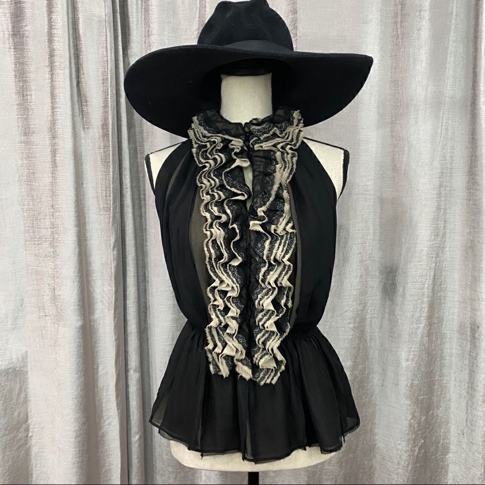🌟 ROBERT RODRIGUEZ Ruffled Black & Cream Top